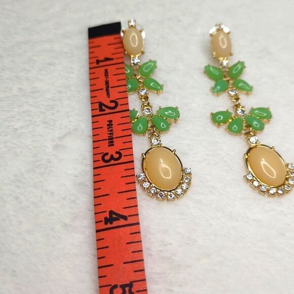 Lovely Apricot and Green Acrylic Cabochon Dangle Drop Pierced Earrings - Picture 5 of 5